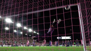 Jul 21, 2023; Fort Lauderdale, FL, USA; Inter Miami CF forward Lionel Messi (10) scores a goal past Cruz Azul goalkeeper Andres Gudiño (30) during the second half at DRV PNK Stadium. Mandatory Credit: Nathan Ray Seebeck-USA TODAY Sports     TPX IMAGES OF THE DAY